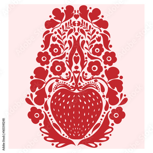 Ethnic ornament fruit , flowers and leaves in folk style. Vector decorative illustration for design, textile and decoration