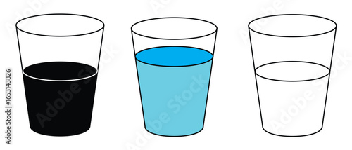 Water glass icon vector set. Glass of water icon vector isolated on white background. Outline icon of water glass with water. Vector illustration.