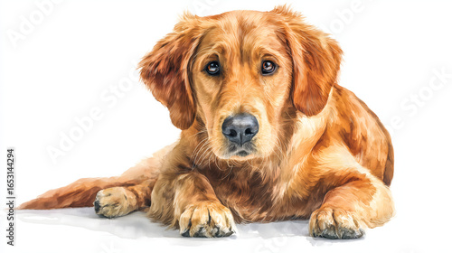 Watercolor illustration of Golden Retriever dog on white background