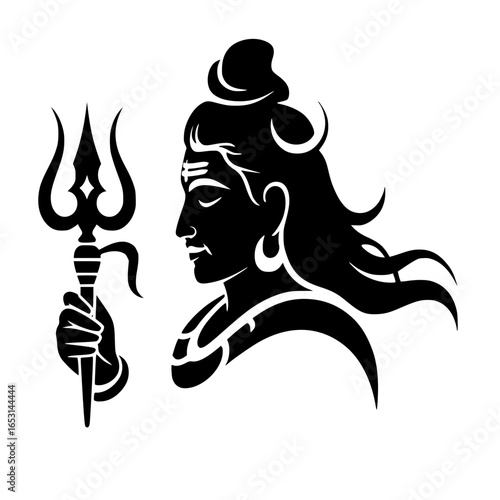 Lord Shiva Vector Silhouette - Black and White Hindu God Illustration