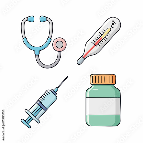Minimalist Vector SVG Medical Icons Set with Flat Design and Bright Colors for Healthcare Digital Applications