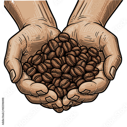 Hands holding Coffee beans icon logo flat vector design