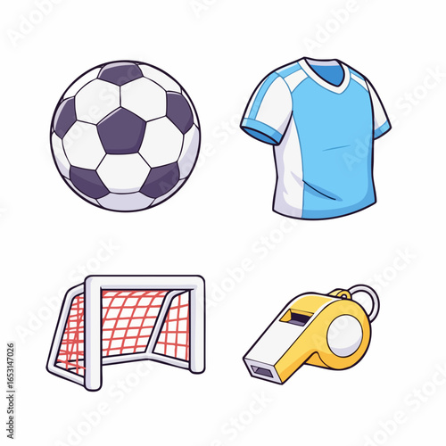 Vector SVG Icon Set Featuring Soccer Ball Jersey Goalpost Whistle in Modern Flat Style with Bright Colors for Sports Digital Design