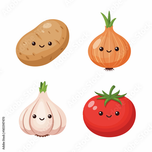 Vector Cute Vegetable SVG Illustration Set with Cartoon Style and Bright Colors for Food Packaging and Kids Design