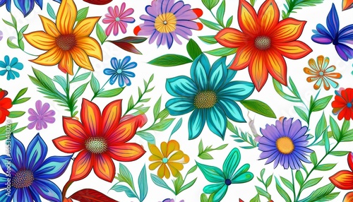Wallpaper Mural floral seamless pattern multicolored flowers on a white background for fabric prints textile products summer clothes Torontodigital.ca