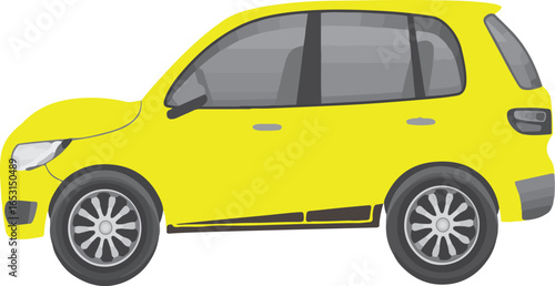 Illustration of a Yellow Crossover Car with Tinted Windows and Silver Wheels on White Background