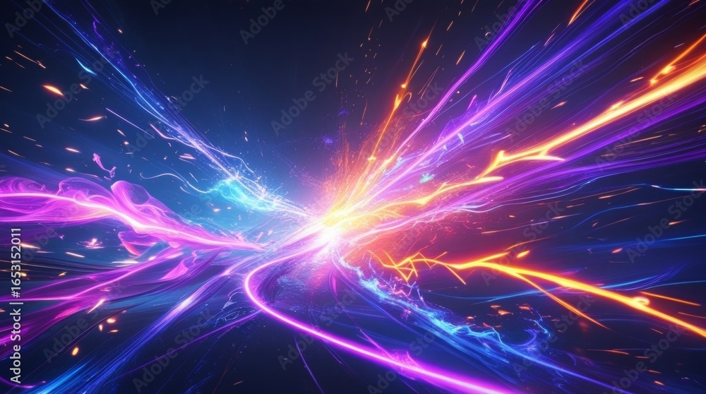 Naklejka premium Electric energy beams and flowing lines swirl together in a powerful, luminous background of motion and force 