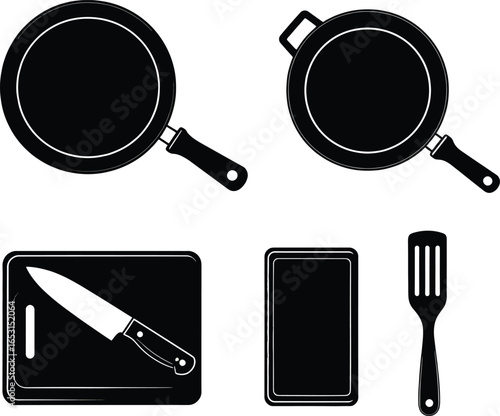 Simple Black and White Kitchen Utensil Silhouette Illustration Culinary Art