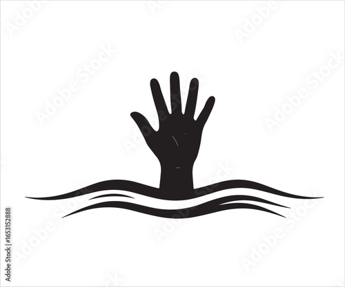 Hand reaching out of water, drowning rescue and emergency concept