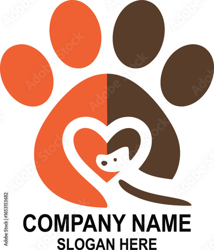 Loving Companion Animal Paw Print Heart Logo Design