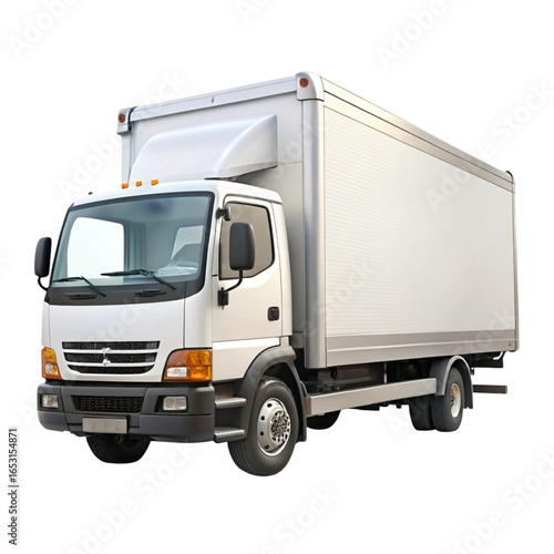 A white box truck on a black background for commercial use