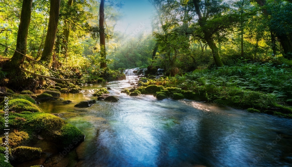 Fototapeta premium whispering waters a tranquil stream meanders through an enchanted forest