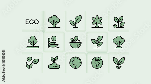 Eco friendly nature icons and symbols for environmental conservation and sustainability ecology