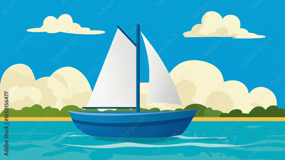 Naklejka premium Blue Sailboat Sailing on Calm Water in Sunny Weather