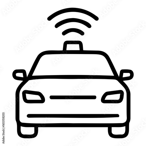 Vector illustration of a self driving car with visible wifi signal on top of it
