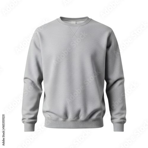 Plain light gray crewneck sweatshirt isolated on transparent background