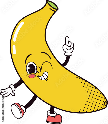 Doodle banana kawai character winking