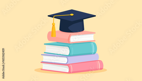 Graduation Cap on Stack of Books Education, Knowledge, and Success
