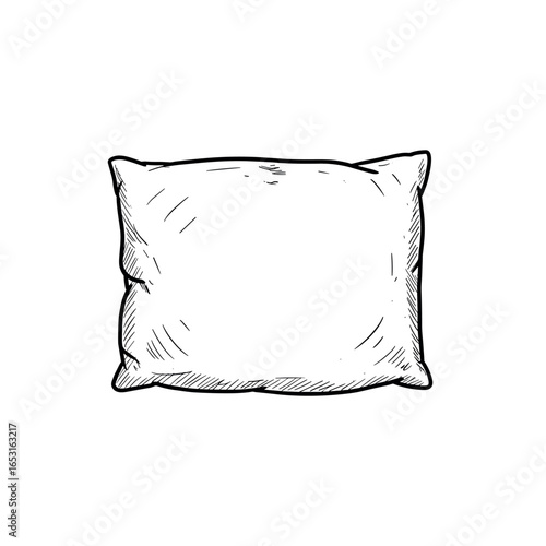 Hand-drawn pillow sketch with detailed outline and texture on white background. Vector illustration