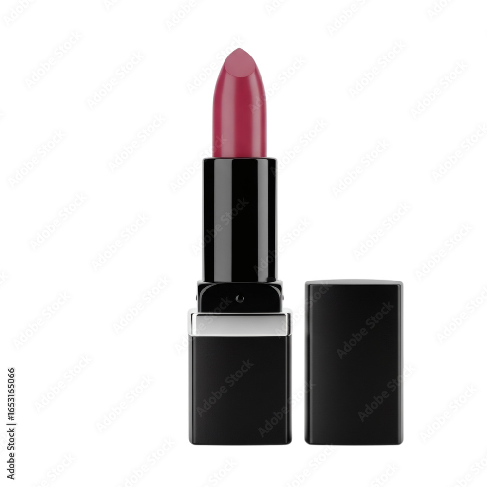 Obraz premium Elegant pink lipstick with black casing isolated on transparent background