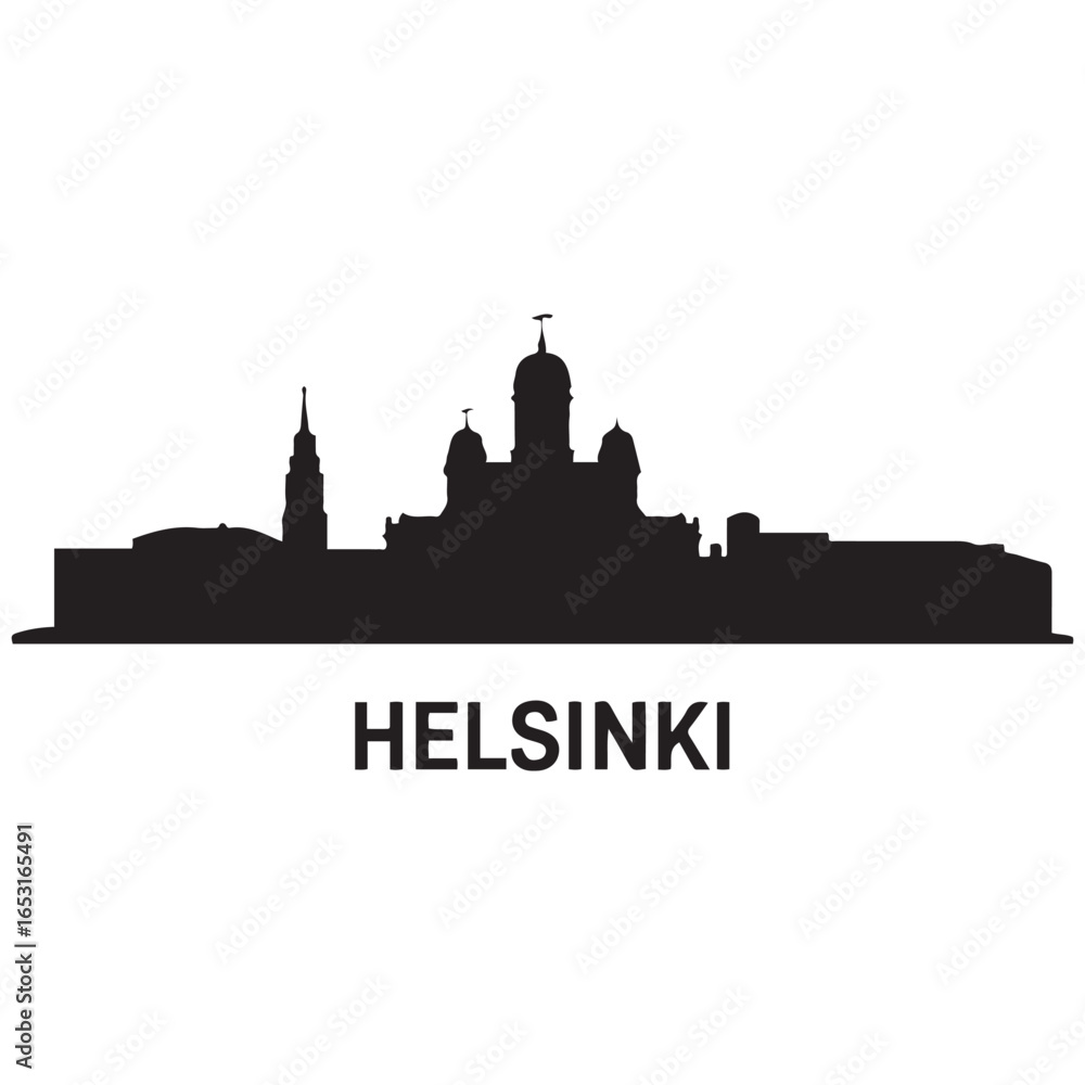 Obraz premium Helsinki skyline silhouette. Vector illustration. Vector template for your design. Vector black silhouette. with white background