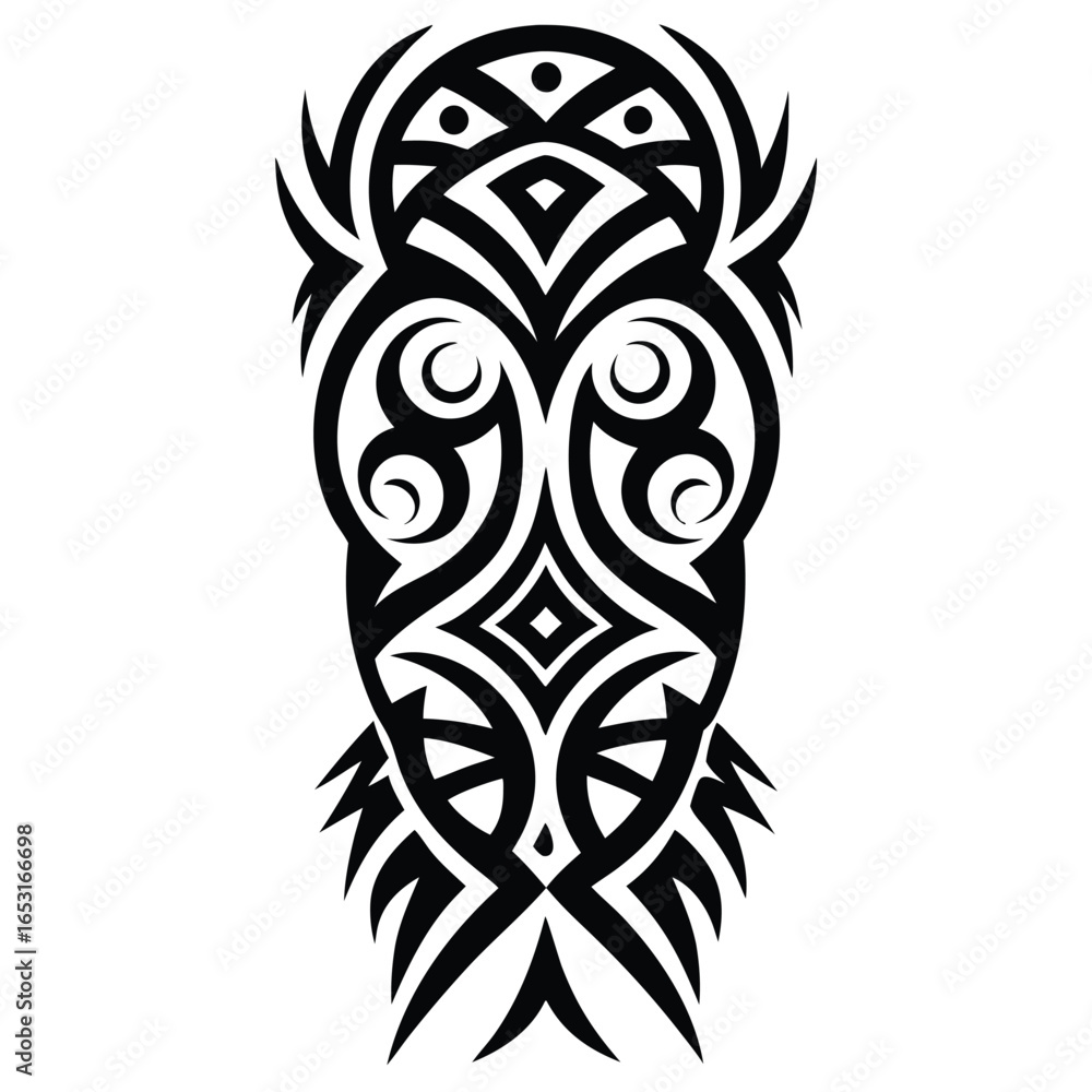 Naklejka premium Tribal Mask Totem Ornament in Black on White Background
