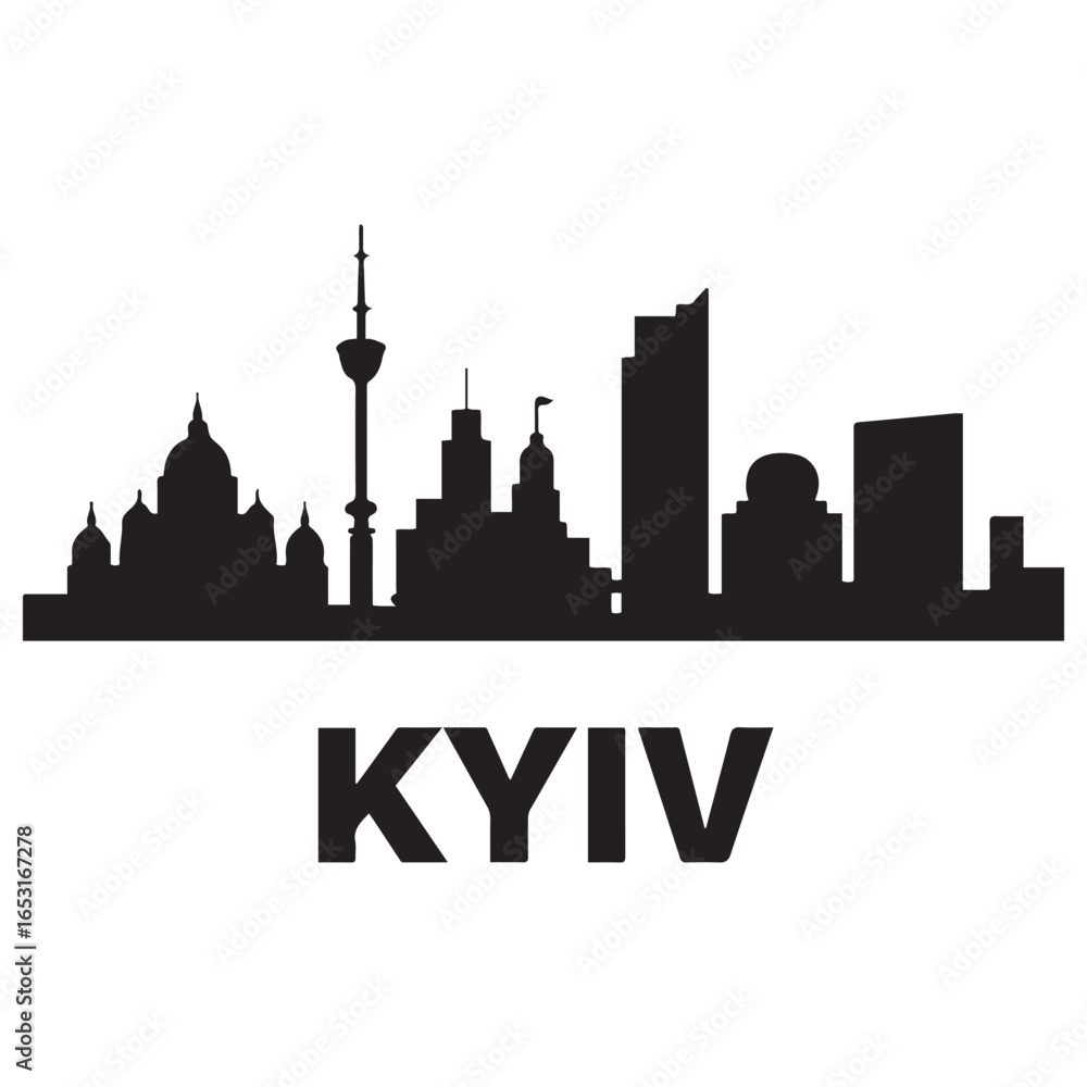 Obraz premium Kyiv skyline silhouette. Vector illustration.. Vector black silhouette. with white background
