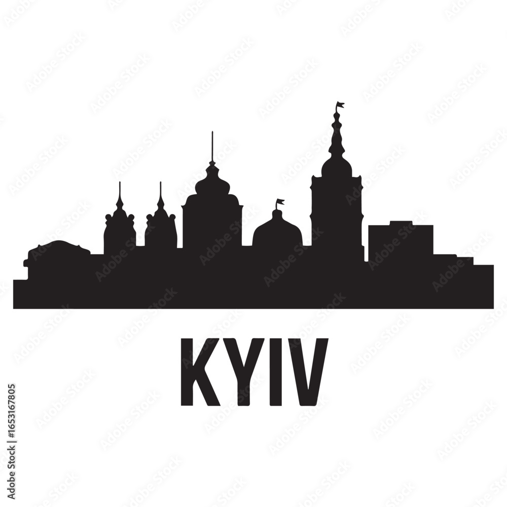 Fototapeta premium Kyiv skyline silhouette. Vector illustration.. Vector black silhouette. with white background