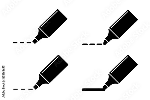 Black Marker Icons Representing Different Strokes and Writing Styles for Creative Projects and Design Work with Emphasis on School and Office Supplies