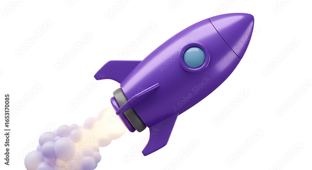 Obraz premium Purple rocket launching with smoke trail