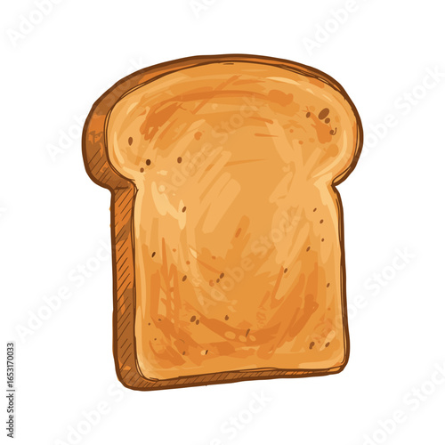 Single toasted bread slice with golden crust on white background. Vector illustration