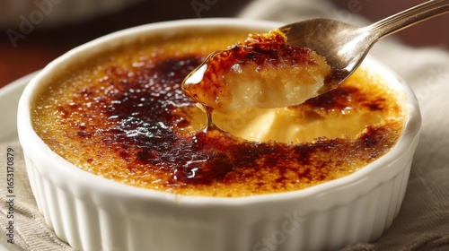 Creamy Crème brûlée with Spoonful, Dessert Delight