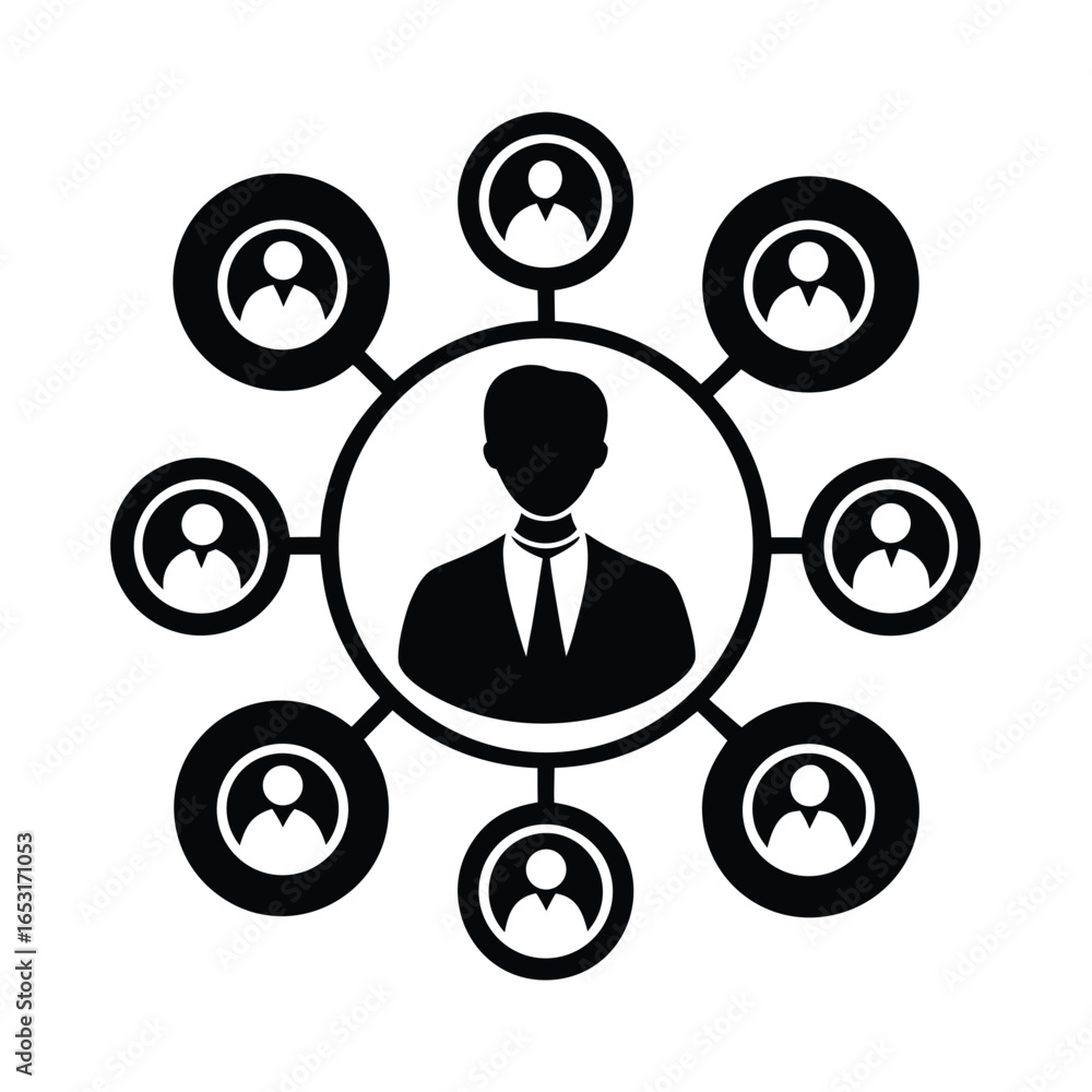 Network of People Connected to Central Figure Icon Network of People Connected to Central Figure Icon