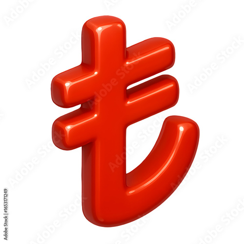 Red turkish lira currency symbol isolated on transparent background