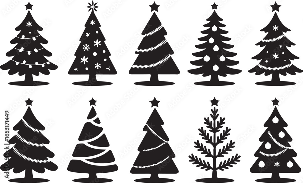 Obraz premium Christmas Tree Silhouette Bundle | Festive Holiday Vector Collection