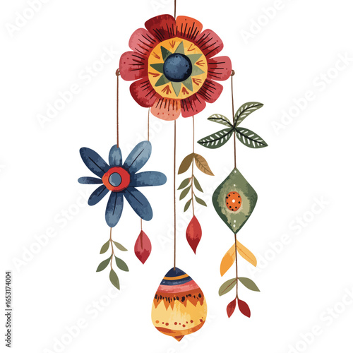 Vibrant Floral Mobile with Geometric Designs