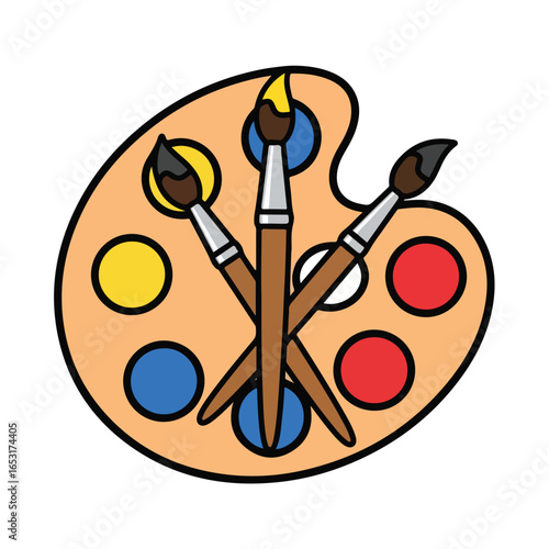 Cartoon paint palette and brushes illustration