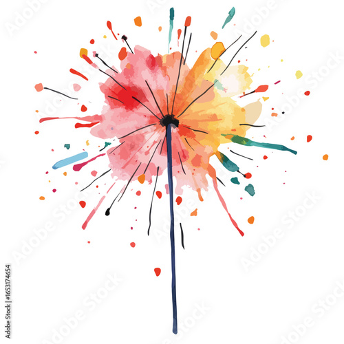 Vibrant Abstract Flower with Expressive Watercolor Splashes