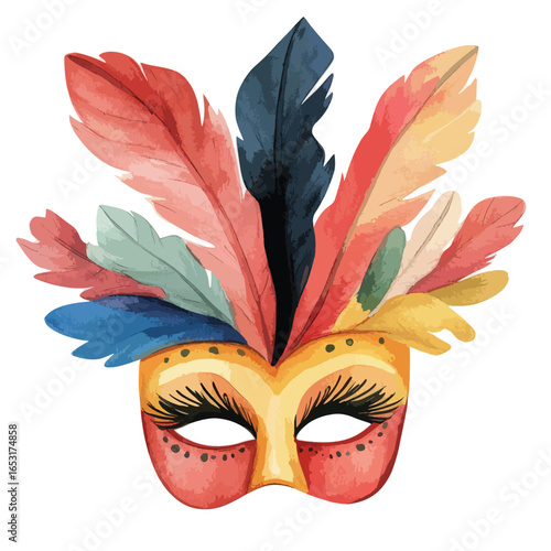Vibrant Carnival Mask Adorned with Colorful Feathers (1)