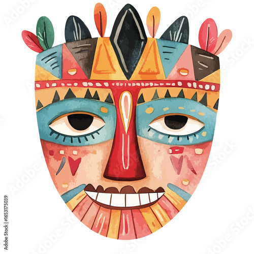 Vibrant Colorful Artistic Tribal Mask with Intricate Details