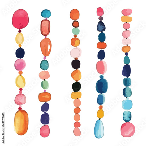 Vibrant Colorful Beaded Strings in Abstract Design