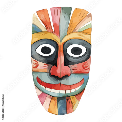 Vibrant Colorful Tribal Mask with Joyful Expression