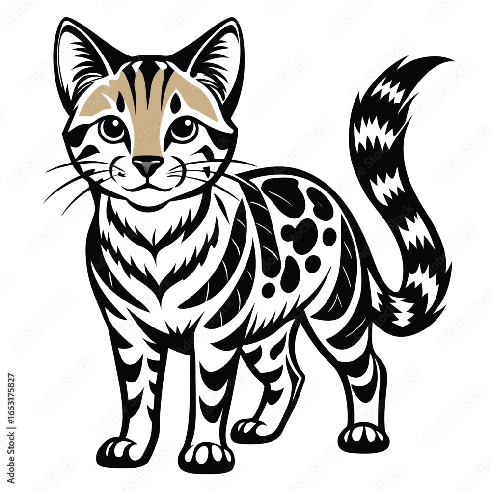 Fototapeta premium Striking Black and White Feline Illustration with Beige Accents a Unique Artistic Rendition of a Playful Cat