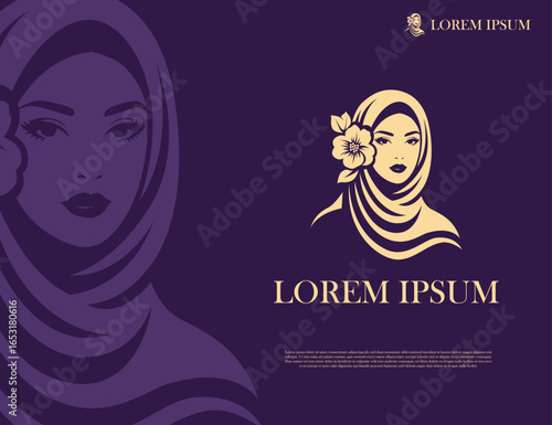 Muslimah hijab logo design luxury template. Art and graphic