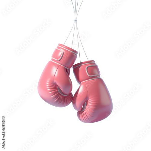 3d rendered illustration of pink boxing gloves hanging by strings isolated on transparent background