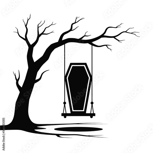 black coffin swinging from tree branches clip art preview