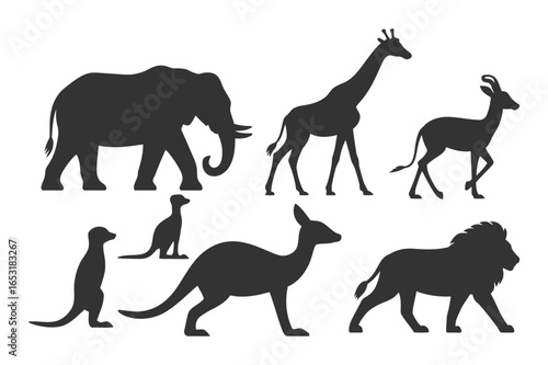African Wildlife Silhouette Vector Illustration Featuring Iconic Animals and Diverse Species of the Continent