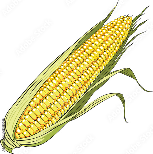 Fresh ripe corn on the cob with green husks, perfect for summer harvest and healthy eating.
