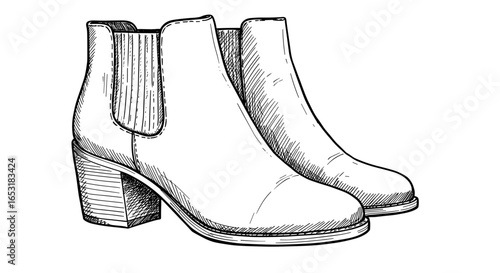 Hand-drawn sketch vector illustration of stylish ankle boots on transparent background
