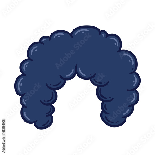 Blue curly wig illustration with bouncy curls and cartoon style on white background. Vector illustration